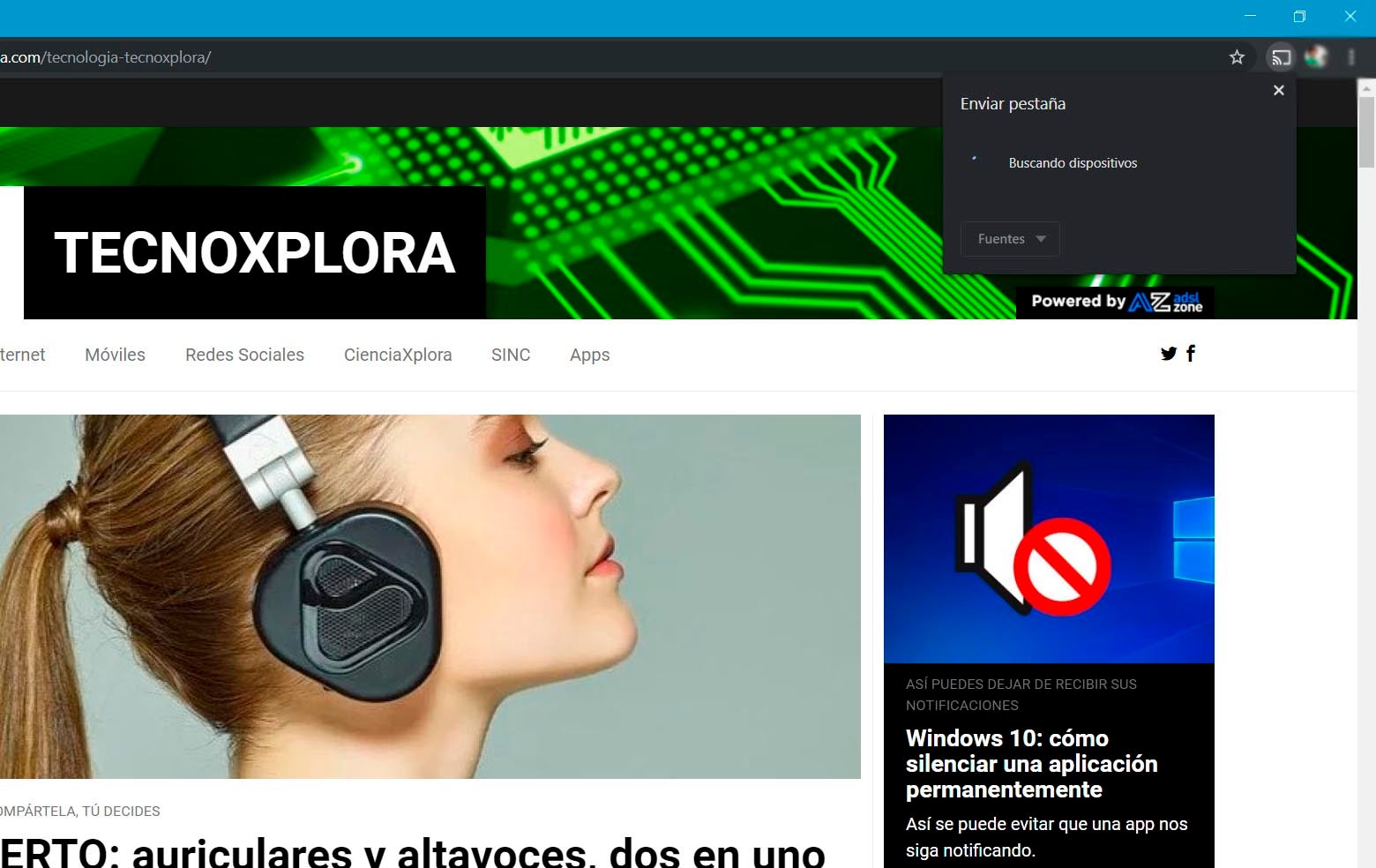 Desde aquí se puede enviar a distintos dispositivos Chromecast
