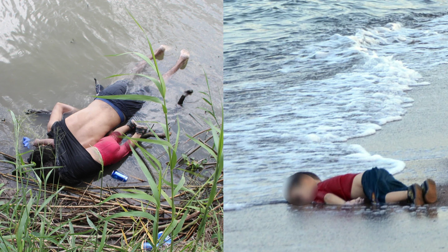 Los cuerpos sin vida de Valeria y su padre en la frontera de EEUU, y del pequeño Aylan en Turquía en 2015 Los cuerpos sin vida de Valeria y su padre en la frontera de EEUU, y del pequeño Aylan en Turquía
