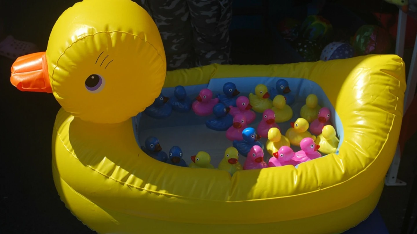 Imagen de archivo de un pato hinchable Imagen de archivo de un pato hinchable
