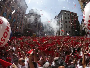 Una imagen del chupinazo de San Fermín 2022, la vuelta de la fiesta a Pamplona