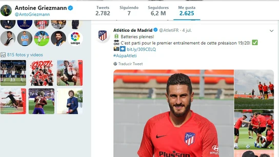 El 'Me Gusta' de Griezmann a un tuit del Atlético El 'Me Gusta' de Griezmann a un tuit del Atlético