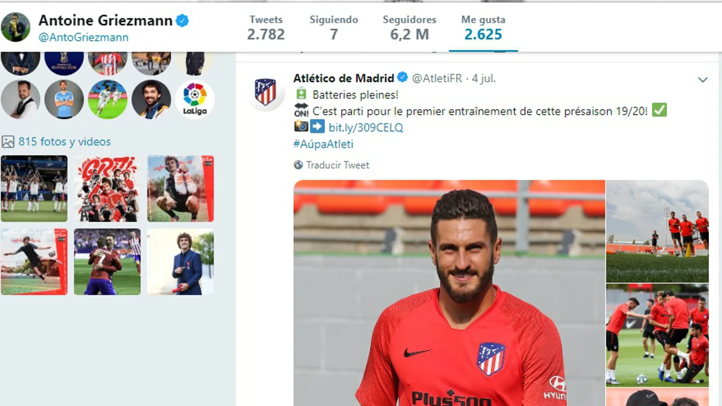 El 'Me Gusta' de Griezmann a un tuit del Atlético El 'Me Gusta' de Griezmann a un tuit del Atlético