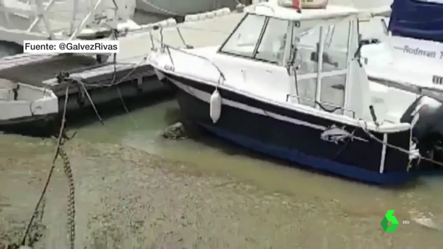 Barcos del puerto de Conil después de una bajada del nivel del mar Barcos del puerto de Conil después de una bajada del nivel del mar.