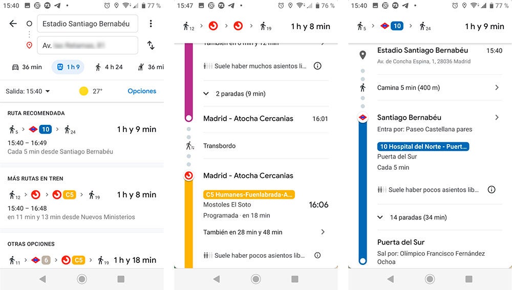 Las diferentes rutas y todos sus detalles