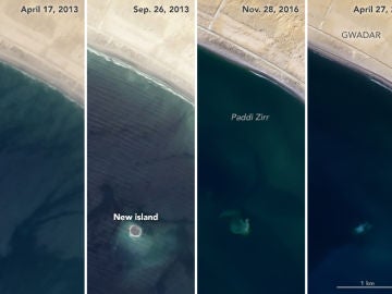 Las imágenes satelitales de la NASA muestran la evolución de la isla durante sus seis años de vida. Las imágenes satelitales de la NASA muestran la evolución de la isla durante sus seis años de vida.