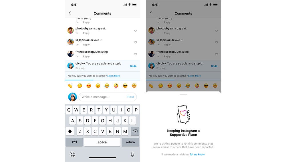 Así advierte Instagram de los mensajes ofensivos