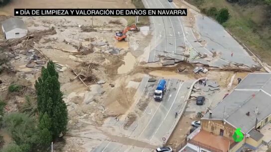 Carretera destrozada en Navarra por las inundaciones