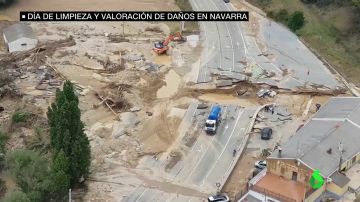 Carretera destrozada en Navarra por las inundaciones