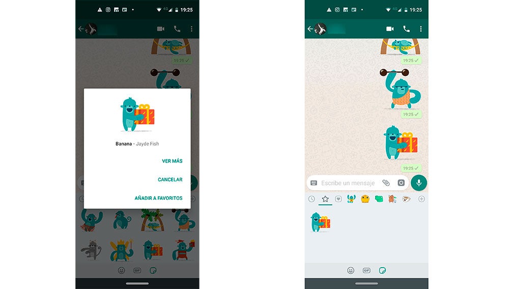 Marcando un sticker como favorito