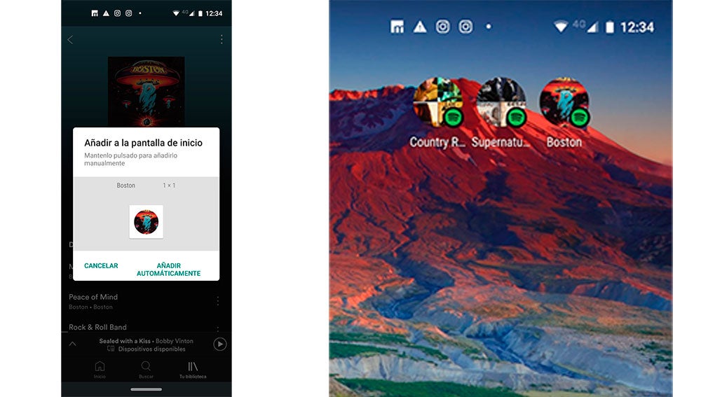 A la izquierda creando el acceso, a la derecha en la pantalla de inicio