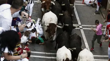 Los toros de la ganadería de Jandilla en el cuarto encierro de San Fermín