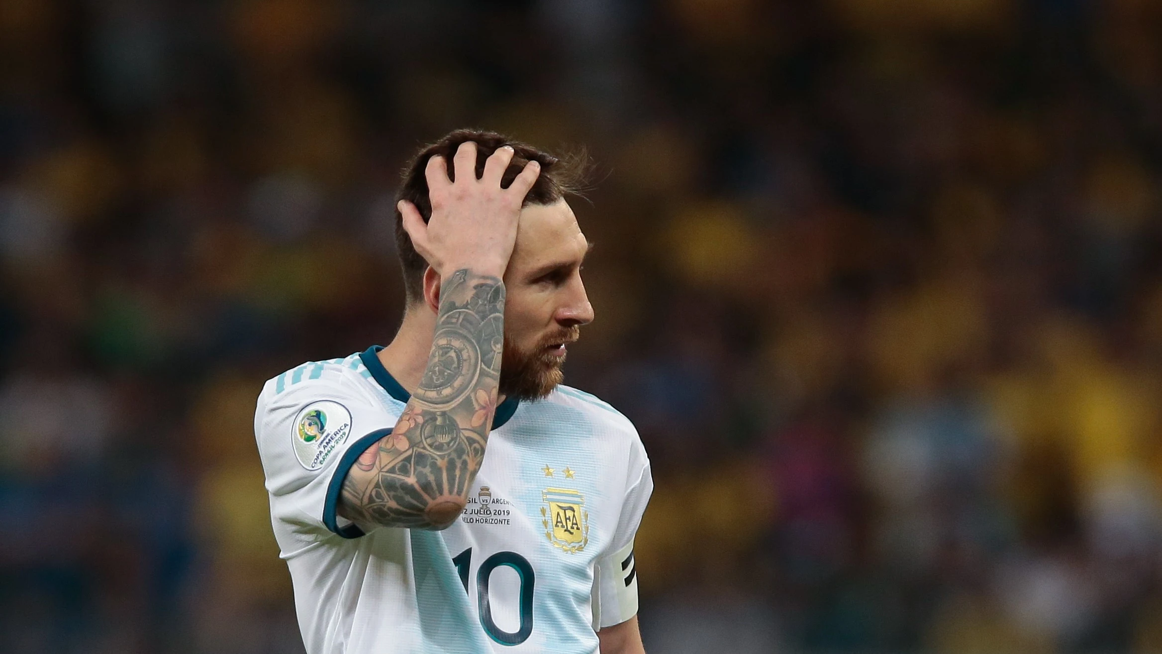 Messi, durante un partido con Argentina