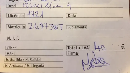 Factura del timo de un taxista a unos turistas italianos Factura del timo de un taxista a unos turistas italianos