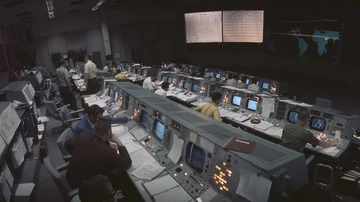 Sala de control de misiones espaciales la NASA