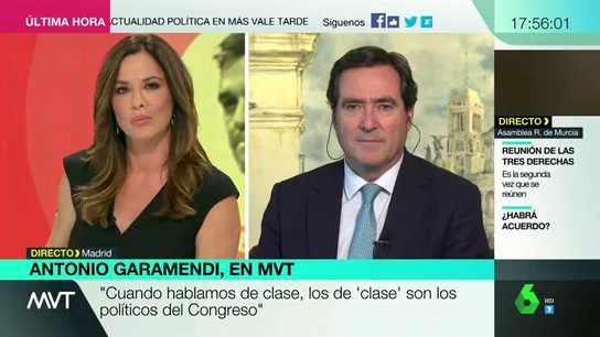 Antonio Garamendi, sobre la investidura: "No estoy presionando a nadie, ni esas grandes empresas me ha llamado a mí para presionarme" Antonio Garamendi, sobre la investidura: "No estoy presionando a nadie, ni esas grandes empresas me ha llamado a mí para presionarme"