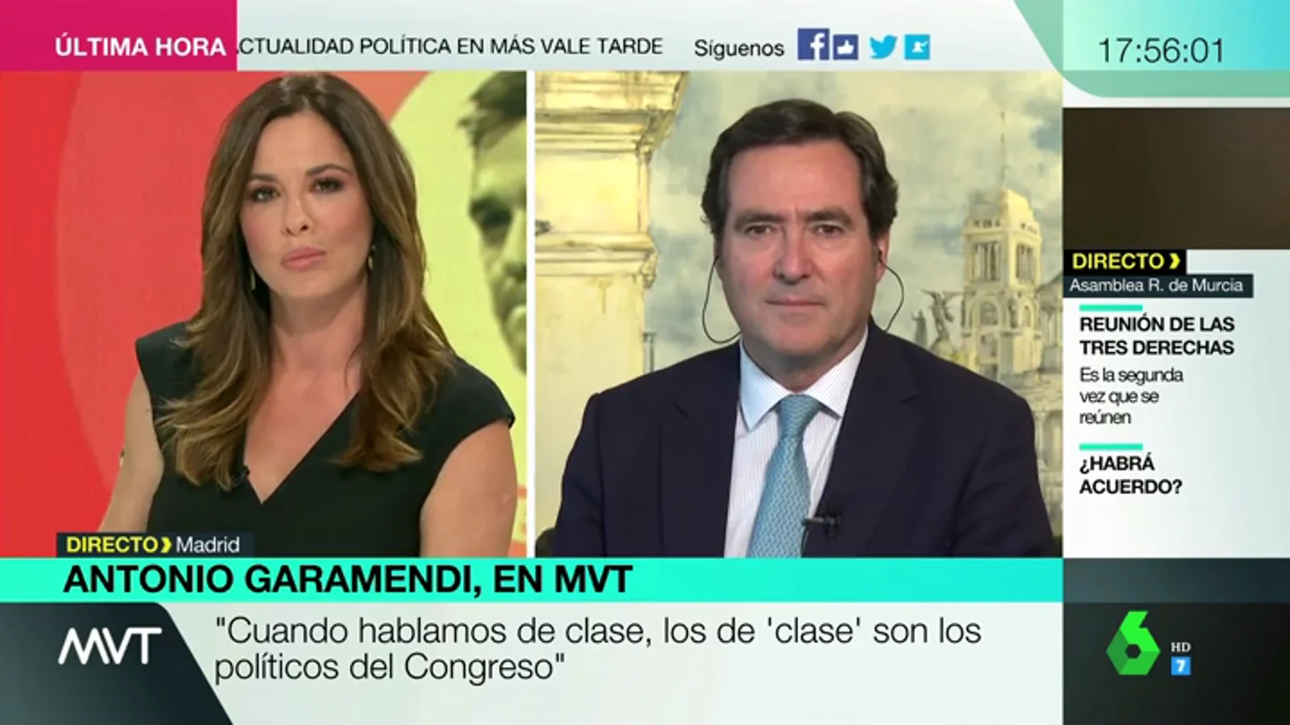 Antonio Garamendi, sobre la investidura: "No estoy presionando a nadie, ni esas grandes empresas me ha llamado a mí para presionarme" Antonio Garamendi, sobre la investidura: "No estoy presionando a nadie, ni esas grandes empresas me ha llamado a mí para presionarme"