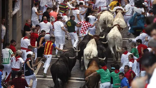 Quinto encierro de San Fermín protagonizado por los toros de Victoriano del Río. Quinto encierro de San Fermín protagonizado por los toros de Victoriano del Río.