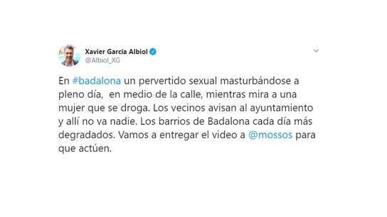 Tuit de Albiol denunciando la "degradación" en Badalona Tuit de Albiol denunciando la "degradación" en Badalona