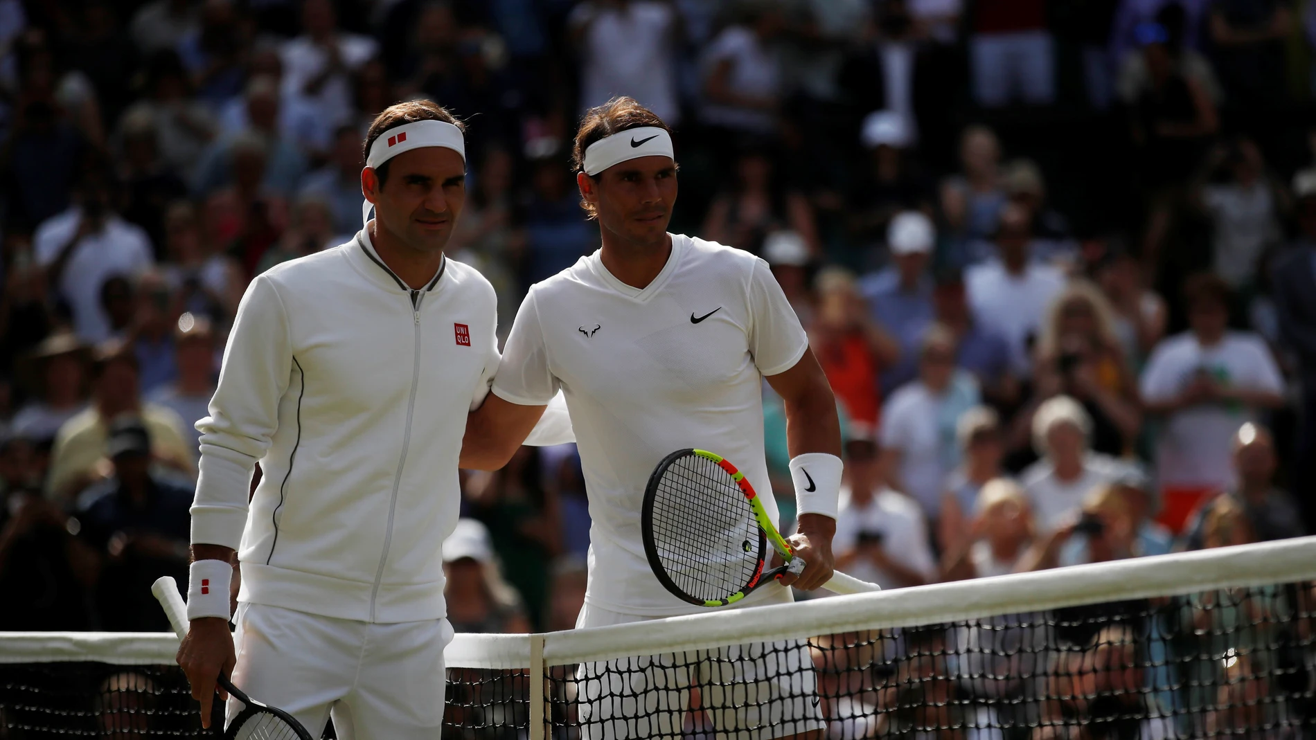 Federer y Nadal, antes de su duelo en semifinales de Wimbledon