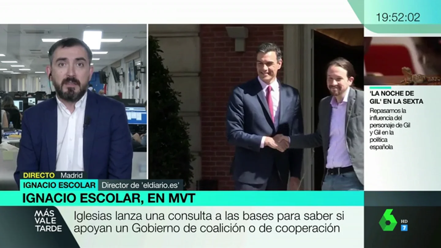 Igancio Escolar: "Si sale un Gobierno, estará entre lo que pide Sánchez y lo que pide Iglesias" Igancio Escolar: "Si sale un Gobierno, estará entre lo que pide Sánchez y lo que pide Iglesias"