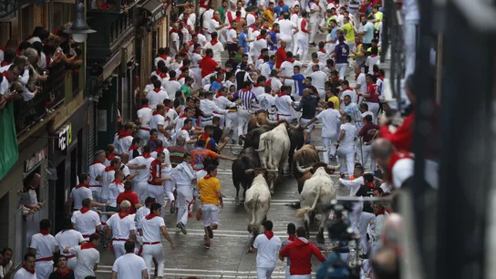 Séptimo encierro de los Sanfermines 2019, con toros de La Palmosilla, de Tarifa (Cádiz) Séptimo encierro de los Sanfermines 2019, con toros de La Palmosilla, de Tarifa (Cádiz)