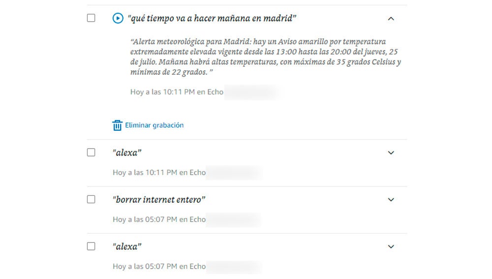 El icono de Play reproduce las grabaciones