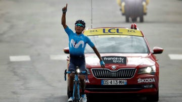 Nairo Quintana celebra una victoria de etapa