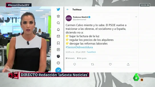 Podemos elimina el tuit que acusaba a Carmen Calvo de "mentir" y al PSOE de "traicionar al socialismo" Podemos elimina el tuit que acusaba a Carmen Calvo de "mentir" y al PSOE de "traicionar al socialismo"