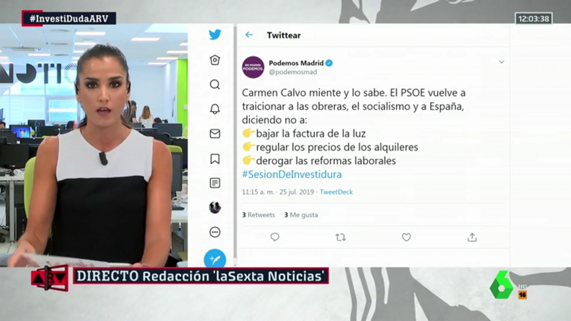Podemos elimina el tuit que acusaba a Carmen Calvo de "mentir" y al PSOE de "traicionar al socialismo"
