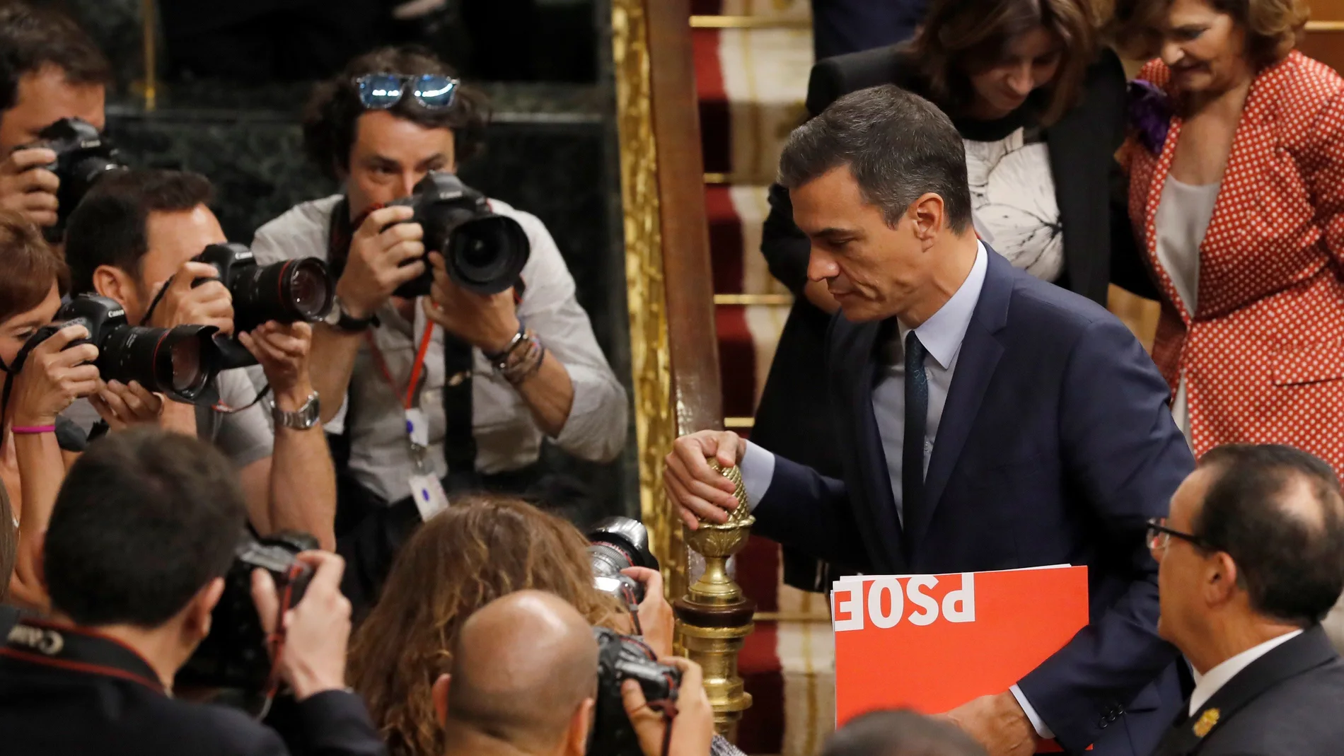Pedro Sánchez en el Congreso tras fracasar en la votación de investidura