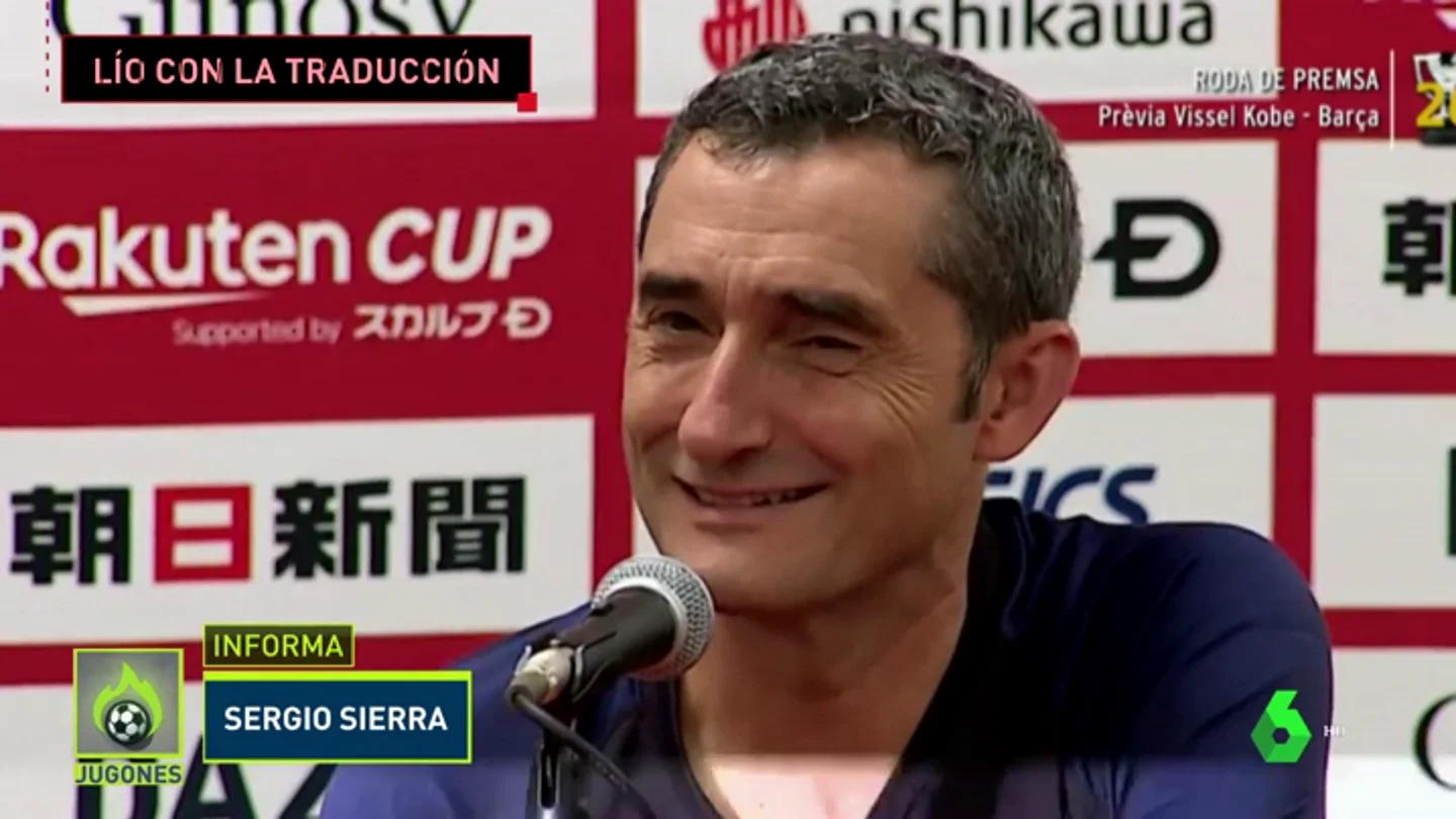Valverde se lió con la traductora: ojo a la reacción de Iniesta y Busquets Valverde se lió con la traductora: ojo a la reacción de Iniesta y Busquets