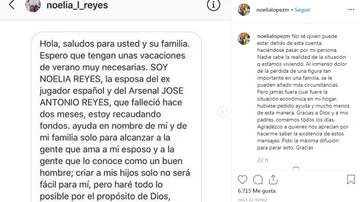 Mensaje de Noelia López en Instagram