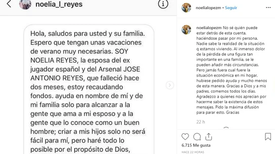 Mensaje de Noelia López en Instagram Mensaje de Noelia López en Instagram