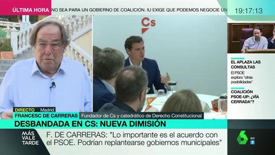 Francesc de Carreras, fundador de Ciudadanos: "Rivera debería escuchar las razones de los que nos hemos ido" Francesc de Carreras, fundador de Ciudadanos: "Rivera debería escuchar las razones de los que nos hemos ido"