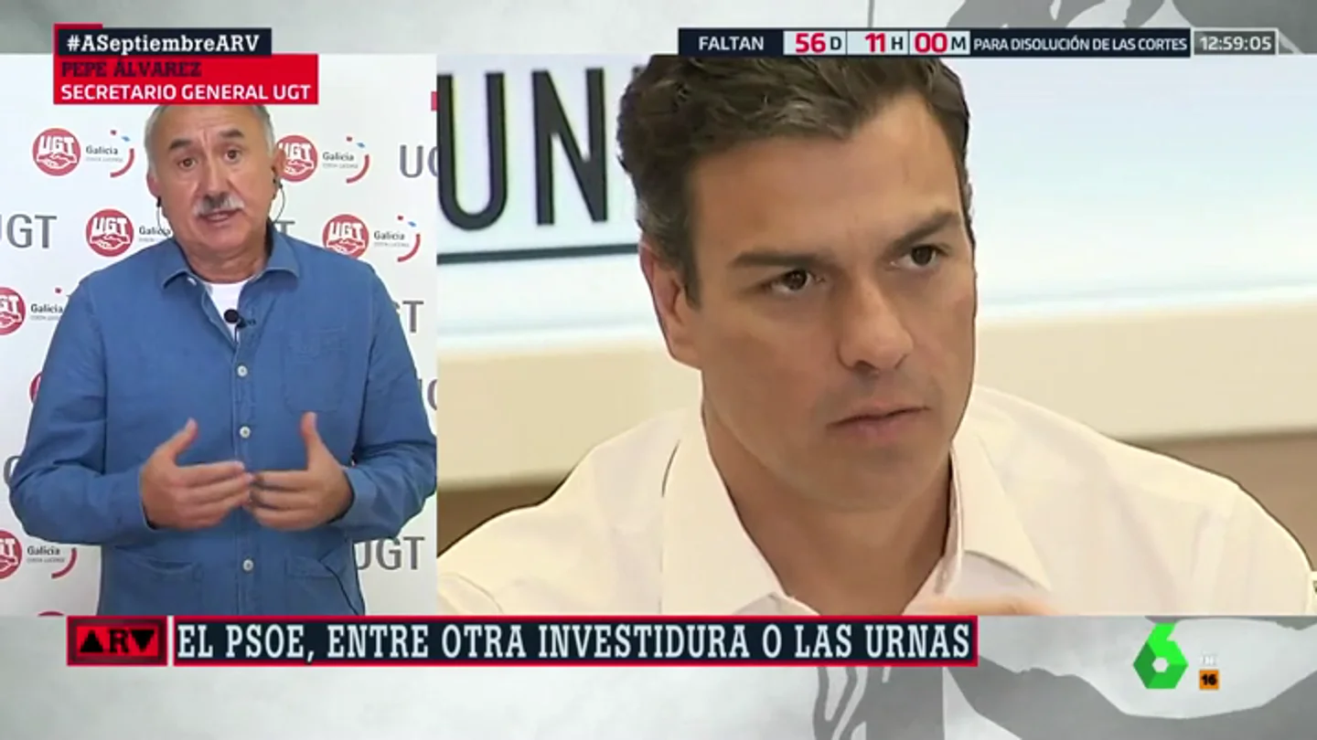 Pepe Álvarez (UGT): "Si no hay Gobierno será imposible subir las pensiones, disminuir el paro o controlar la situación de los trabajadores" Pepe Álvarez (UGT): "Si no hay Gobierno será imposible subir las pensiones, disminuir el paro o controlar la situación de los trabajadores"