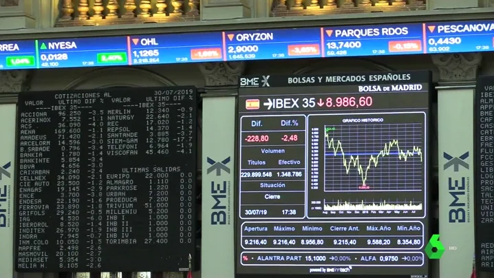 Imagen de archivo de una sesión de bolsa en la que el Ibex 35 cae