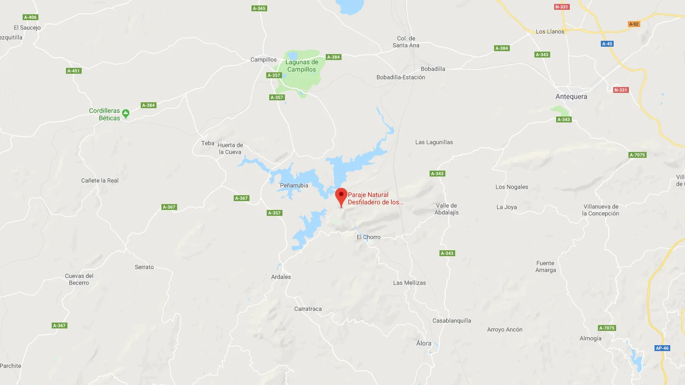 La localización del desfiladero de los Gaitanes, en Málaga La localización del desfiladero de los Gaitanes, en Málaga