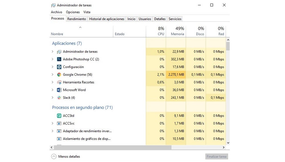 Desde aquí podemos ver qué apps consumen más RAM