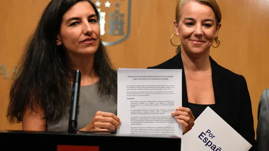 Rocío Monasterio durante la rueda de prensa en la que ha mostrado la "propuesta definitiva" para apoyar la investidura de Díaz Ayuso Rocío Monasterio durante la rueda de prensa en la que ha mostrado la "propuesta definitiva" para apoyar la investidura de Díaz Ayuso