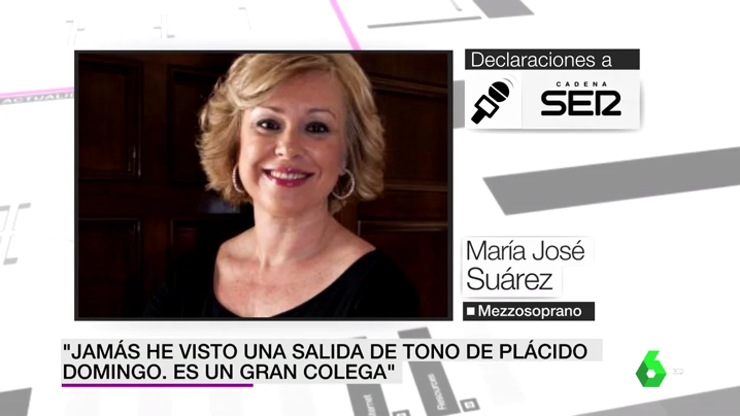 La mezzosoprano María José Suárez sale en defensa de Plácido Domingo: "He visto a mujeres que iban detrás de él" La mezzosoprano María José Suárez sale en defensa de Plácido Domingo: "He visto a mujeres que iban detrás de él"