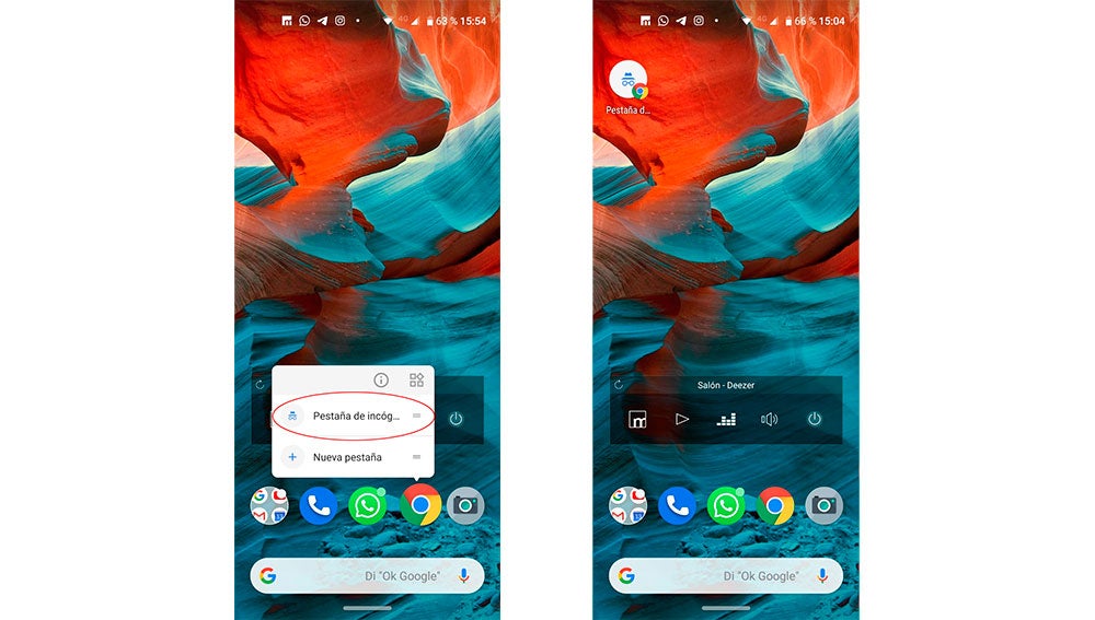 Añadiendo el acceso directo incógnito