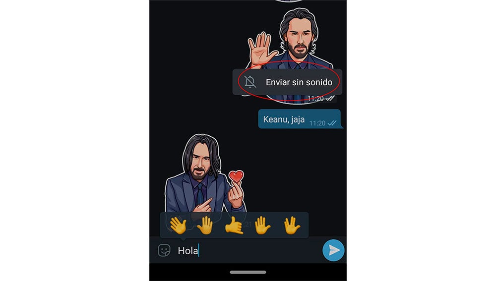 Enviando un mensaje sin sonido y un poco de Keanu