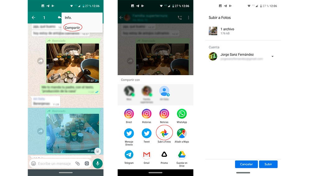 Enviando fotos de WhatsApp a Google Fotos