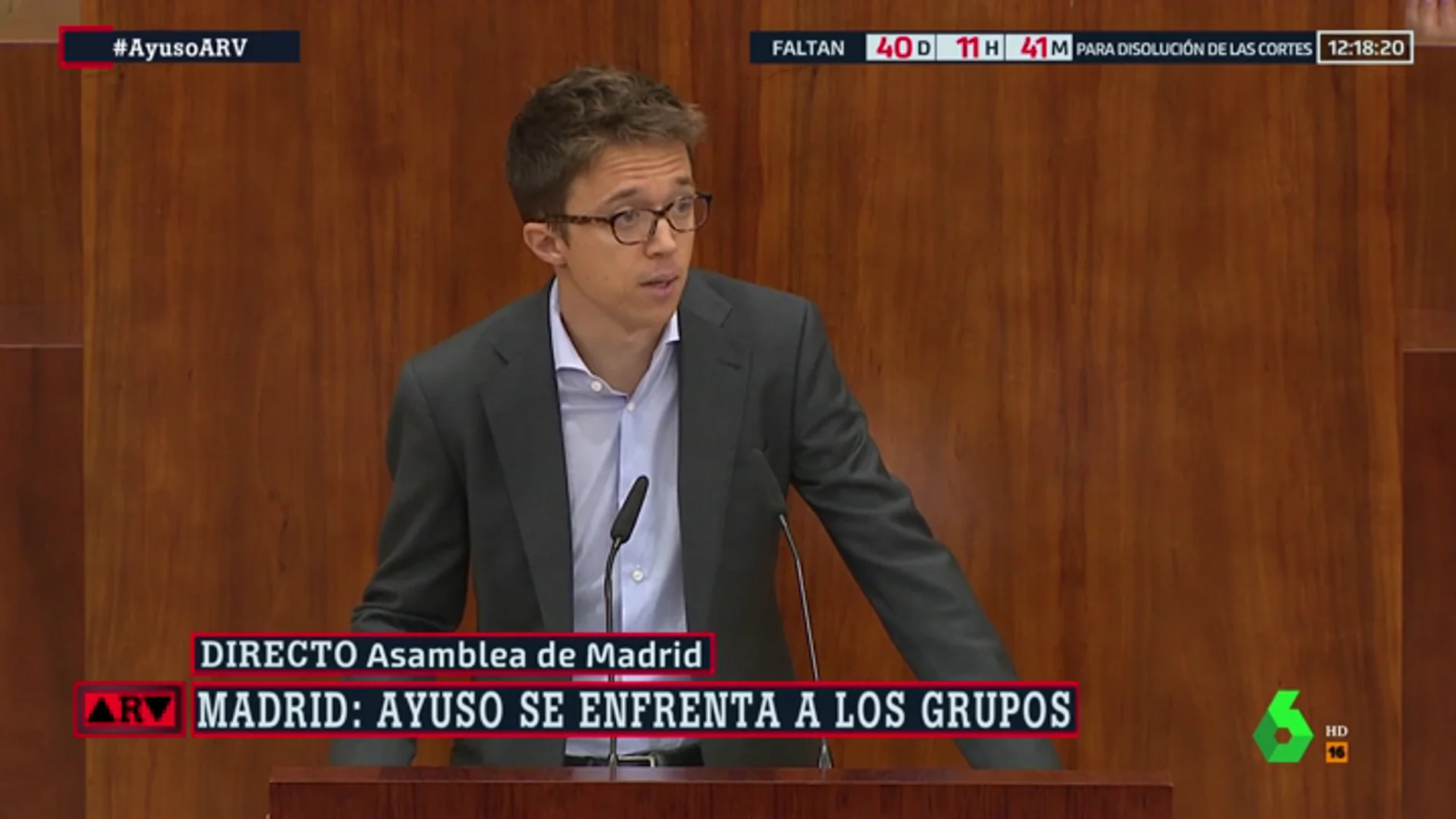 Errejón responde a Ayuso: "Si algún día es atacada por ser mujer, no dude en que contará con el apoyo de Más Madrid"