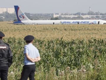 El avión que aterrizó de emergencia en un maizal cerca de Moscú El avión que aterrizó de emergencia en un maizal cerca de Moscú