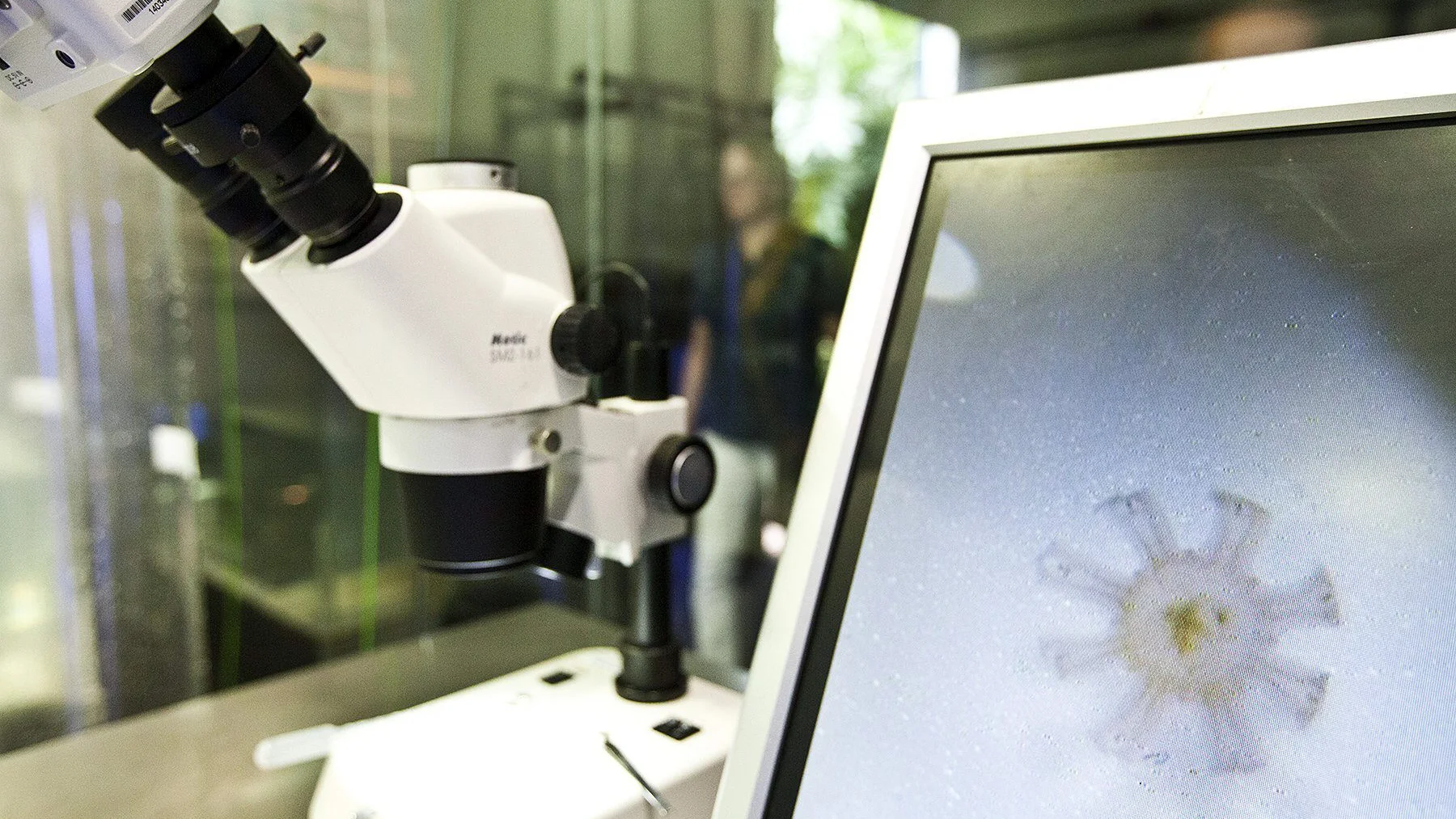 Vista de un microscopio en un laboratorio