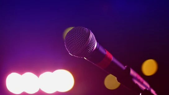 Imagen de un micrófono en un karaoke Imagen de un micrófono en un karaoke