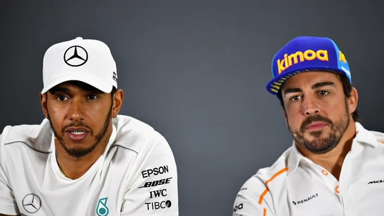 Hamilton y Alonso en rueda de prensa Hamilton y Alonso en rueda de prensa