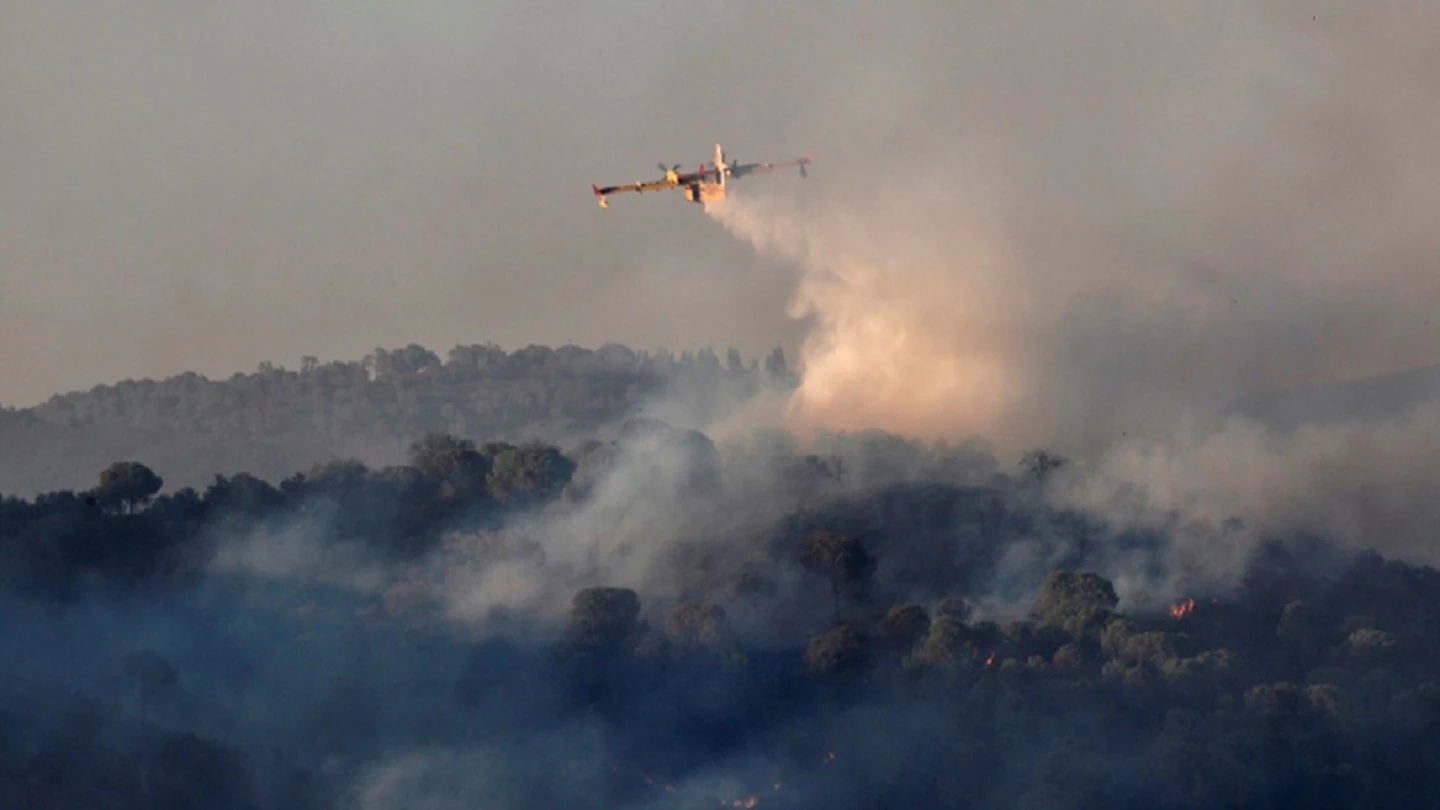 Incendio forestal en un paraje de la localidad sevillana de El Madroño Incendio forestal en un paraje de la localidad sevillana de El Madroño.