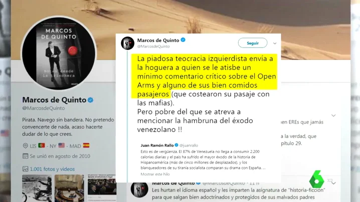 Polémico tuit de Marcos de Quinto (Cs) sobre el Open Arms: habla de "algunos bien comidos pasajeros" Polémico tuit de Marcos de Quinto (Cs) sobre el Open Arms: habla de "algunos bien comidos pasajeros"